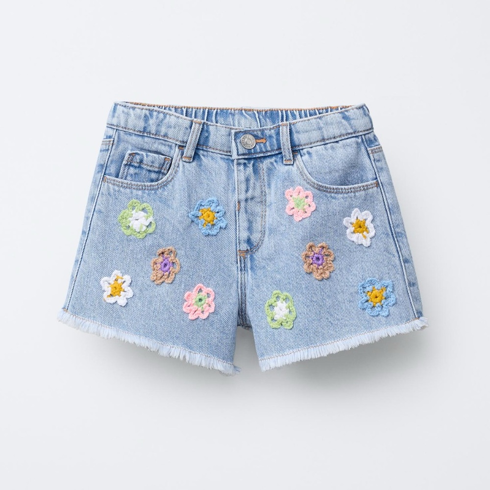 Floral Embroidered Denim Shorts